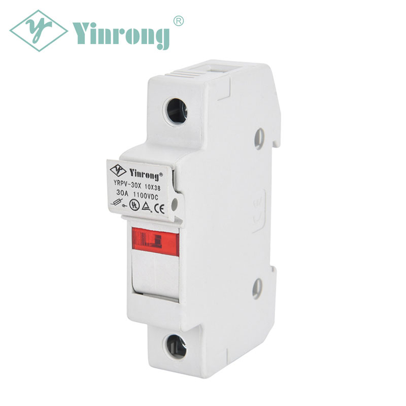 1100VDC 30A 10×38mm Solar PV DIN Rail Fuse Holder na may Indicator Light